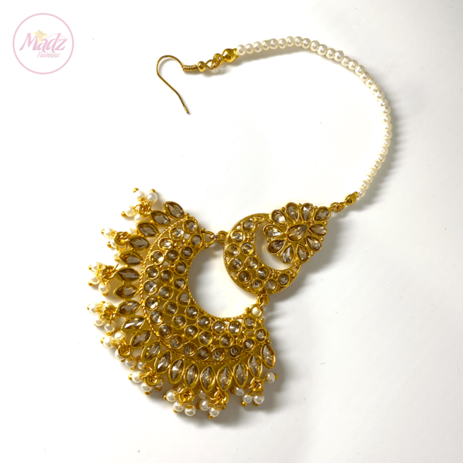 Gold hair tikka , Hanfa Maang Tikka , Bridal Maang tika , Ethnic Headwear , Bridal Wedding Indian hair Accessory , Forehead Headgear , Gold Headpiece eid jewels