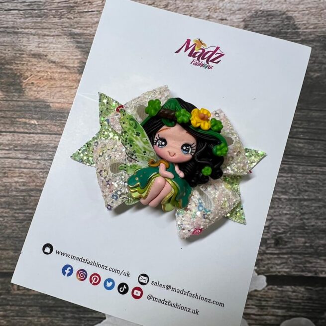 St Patrick’s Day Fairy Hair Bow , Green Glitter Hair Bow , Girl Hair Accessories