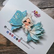 Winter Mermaid Hair Bow , Snowflake Hair Bow Headband , White & Blue Glitter Hair Bow ,