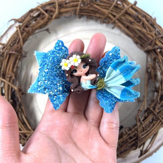 Mermaid Hair bow , Light Blue Glitter Hair Bow - MadZFashionZ UK