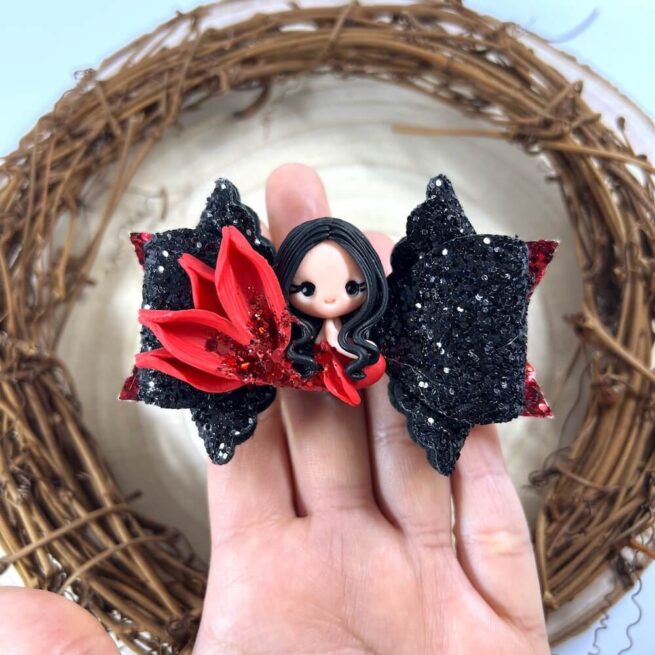 Girl's Mermaid Hair Bow , Black & Red Mermaid bow , Christmas Hair Bow - MadZFashionZ UK