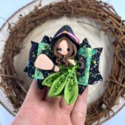 Halloween Witch Clay Center , Green & Black Glitter Hair Bow , Mermaid Girls Bow - MadZFashionZ UK
