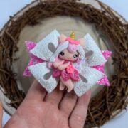 Unicorn Fairy Hair Bow , White & Pink Glitter Hair Bow - MadZFashionZ UK