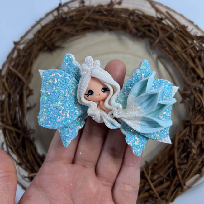 Winter Mermaid Hair Bow , Snowflake Hair Bow Headband , White & Blue Glitter Hair Bow - MadZFashionZ UK