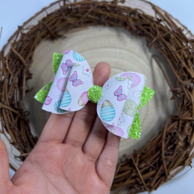 Easter Egg Hair Bow , Pink & Green Glitter Hair Bow - MadZFashionZ UK