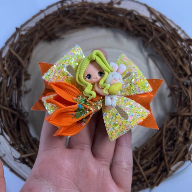 Easter Mermaid Hair Bow , Orange & Yellow Mermaid Hair Bow , Bunny Glitter Hair Bow - MadZFashionZ UK
