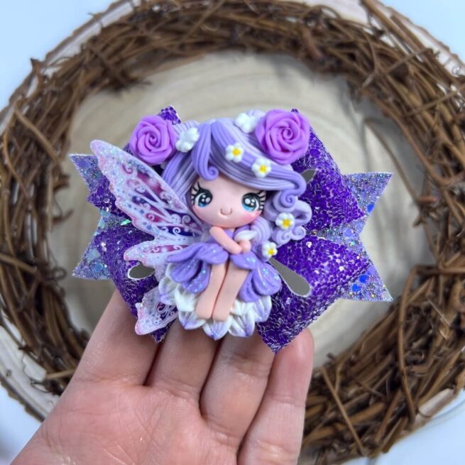 Lavender Purple Hair Bow , Fairy Doll Hair Clip , Wing Fairies Hair Bows - MadZFashionZ UK