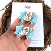Winter Mermaid Hair Bow , Teeny Tiny Pigtail Set , Light Blue & White Hair Bows - MadZFashionZ