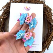 Light Blue & Pink Mermaid Hair Bow , Teeny Tiny Pigtail Set , Blue & Pink Glitter Hair Bows - MadZFashionZ