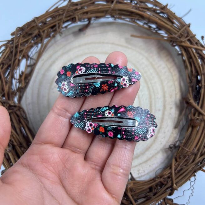 Single Cat Skull Snap Clip , Black Spooky Hair Clip , Halloween Hair Clip - MadZFashionZ