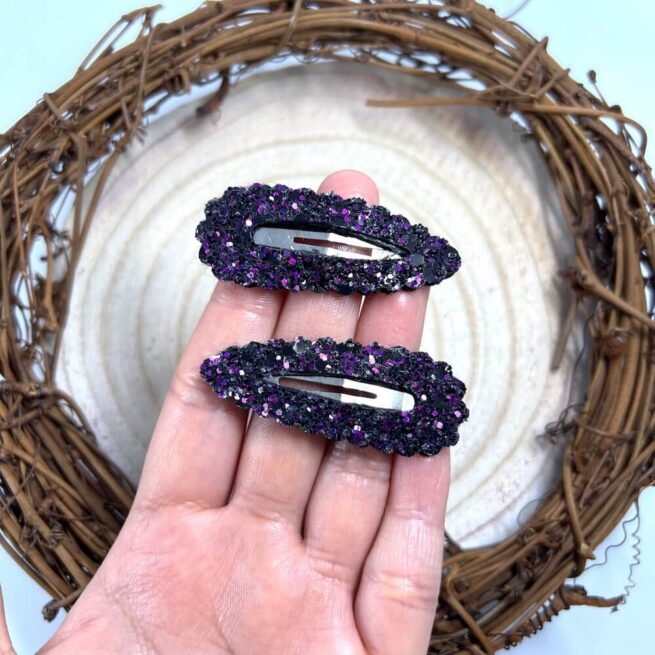 Single Black Snap Clip , Purple Glitter Hair Clip , Halloween Hair Clip - MadZFashionZ