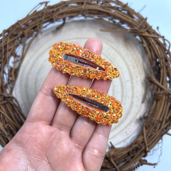 Single Orange Snap Clip , Orange Glitter Hair Clip , Halloween Hair Clip - MadZFashionZ