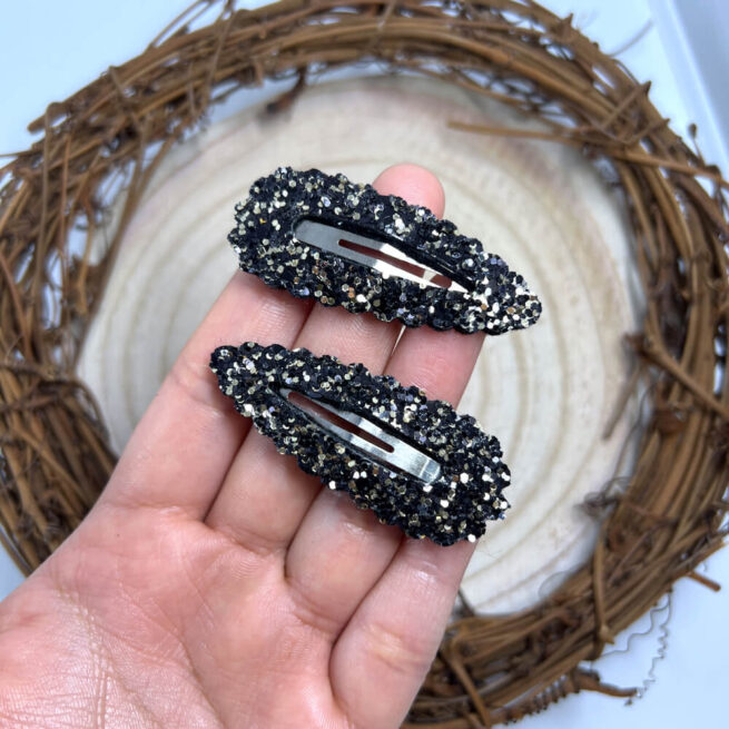 Midnight Sparkle Snap Clip , Black Glitter Hair Clips , Christmas Scalloped Snappy Clips - MadZFashionZ