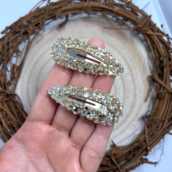 Gold Glitter Snap Clip , Glitter Hair Clips , Christmas Scalloped Snappy Clips - MadZFashionZ