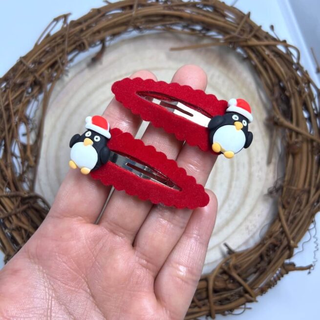 Penguin Snap Clip , Christmas Hair Clips , Red Snap Clip , Xmas Hair Clip - MadZFashionZ