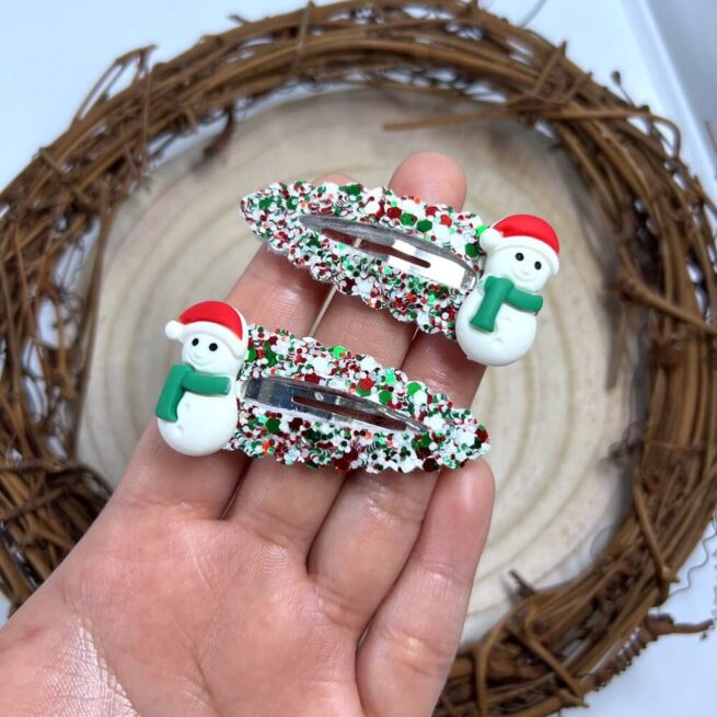 Snowman Snap Clip , Christmas Hair Clips , Red & Green Snap Clip , Xmas Hair Clip - MadZFashionZ
