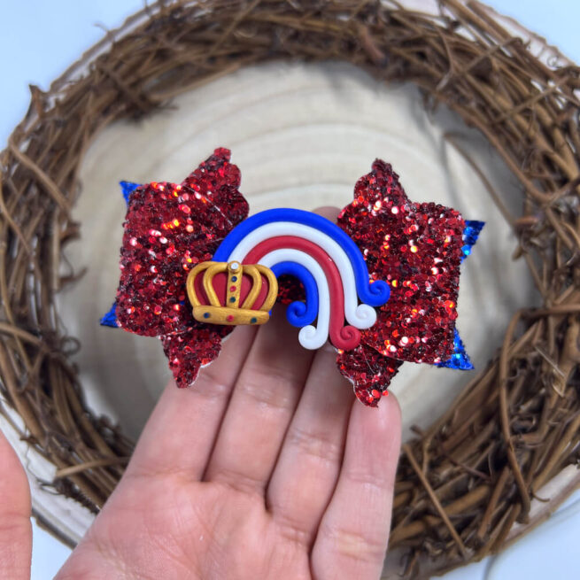 British Queen's Bow , Red & Blue Glitter Bow , Royal Crown Headband - MadZFashionz