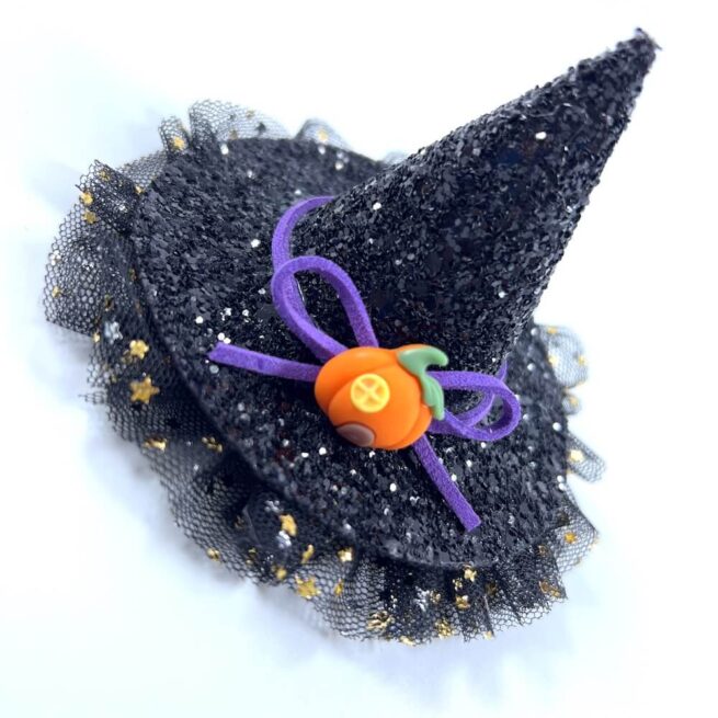 Black Pumpkin Witch Hat , Headband , Halloween Witch Hat