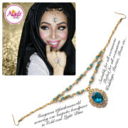 Madz Fashionz USA Fatiha World Chandelier Headpiece Matha Patti Gold and Light Blue