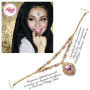 Madz Fashionz USA Fatiha World Chandelier Headpiece Matha Patti Gold and Light Pink