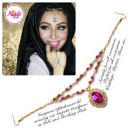 Madz Fashionz USA Fatiha World Chandelier Headpiece Matha Patti Gold and Shocking Pink