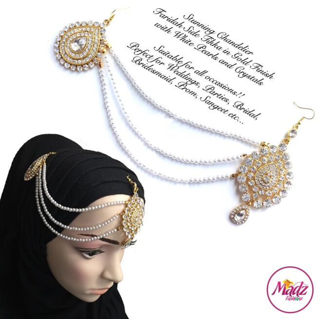 Madz Fashionz USA: Farida Gold White Bridal Side Tikka Headpiece