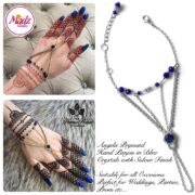 Hennabyang Silver Royal Blue Cuff Bracelet Hand Jewellery Panjas - MadZ FashionZ USA