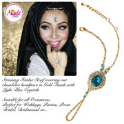 Madz Fashionz USA Fatiha World Chandelier Handpiece Slave Bracelet Gold and Light Blue