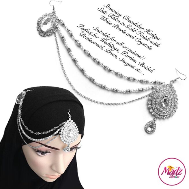 Madz Fashionz USA: Hadiya Silver White Pearl Bridal Side Tikka Headpiece