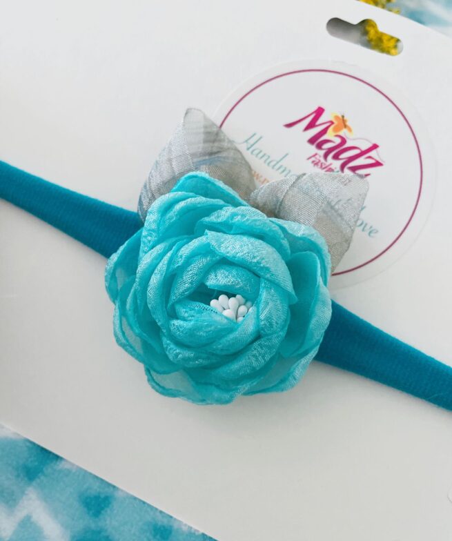 Light Blue headband , silk flower headband , stretch nylon band , girls hair accessory , little bridesmaids hair accessories , Turquoise
