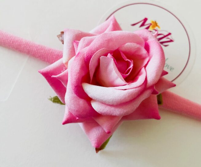 Rose flower headband , baby pink flower headband , stretch nylon band , girls hair accessory , little bridesmaids hair accessories