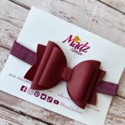 Burgundy red faux leather hair bow headband – bow size 3.5 – headband is adjustable – $7