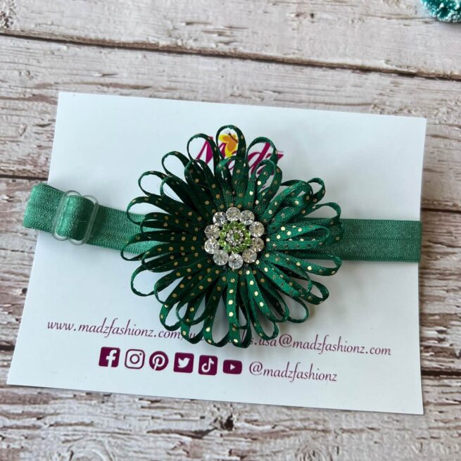 Emerald Green flower headband – baby girl accessories – 3 – $15