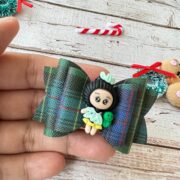 Green princess and frog tartan mini hair bow – 2.5 – $6