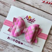 Light pink tartan hair bow headband – bow size 3.5 – headband is adjustable – $7