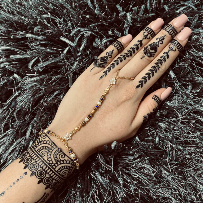 Midnight Glam Hand Chain , Dainty Hand Jewelry , Finger Ring Bracelet