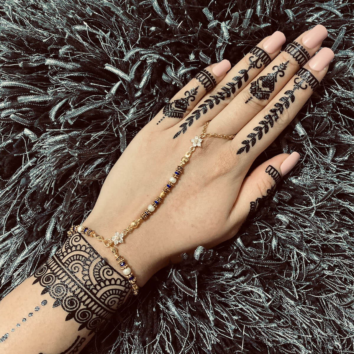 cropped view of indian woman with mehndi on hand wearing bracelet while  getting ready to wedding isolated on white Stock Photo - Alamy