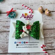 Snow reindeer glitter green hair bow , christmas hair accessories – 3.7 – $10