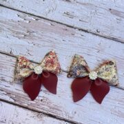 burgundy and gold hair bow , festive color hair clips – $5 – 2.5