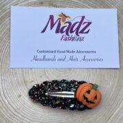 halloween pumpkin snap clip on black glitter faux leather – $4 – 2.2