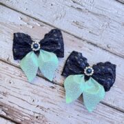 navy and aqua blue hair bow , pinched bow hair clip – $5 – 2.5